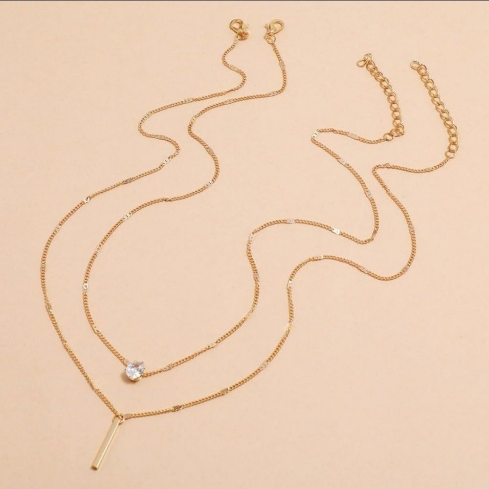 Crystal Drop Layered Gold Pendant Rhinestone Choker Statement Necklace - Picture 3 of 3